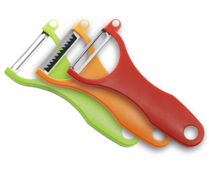 éplucheur set de 3 différents lames en vert, orange et rouge
